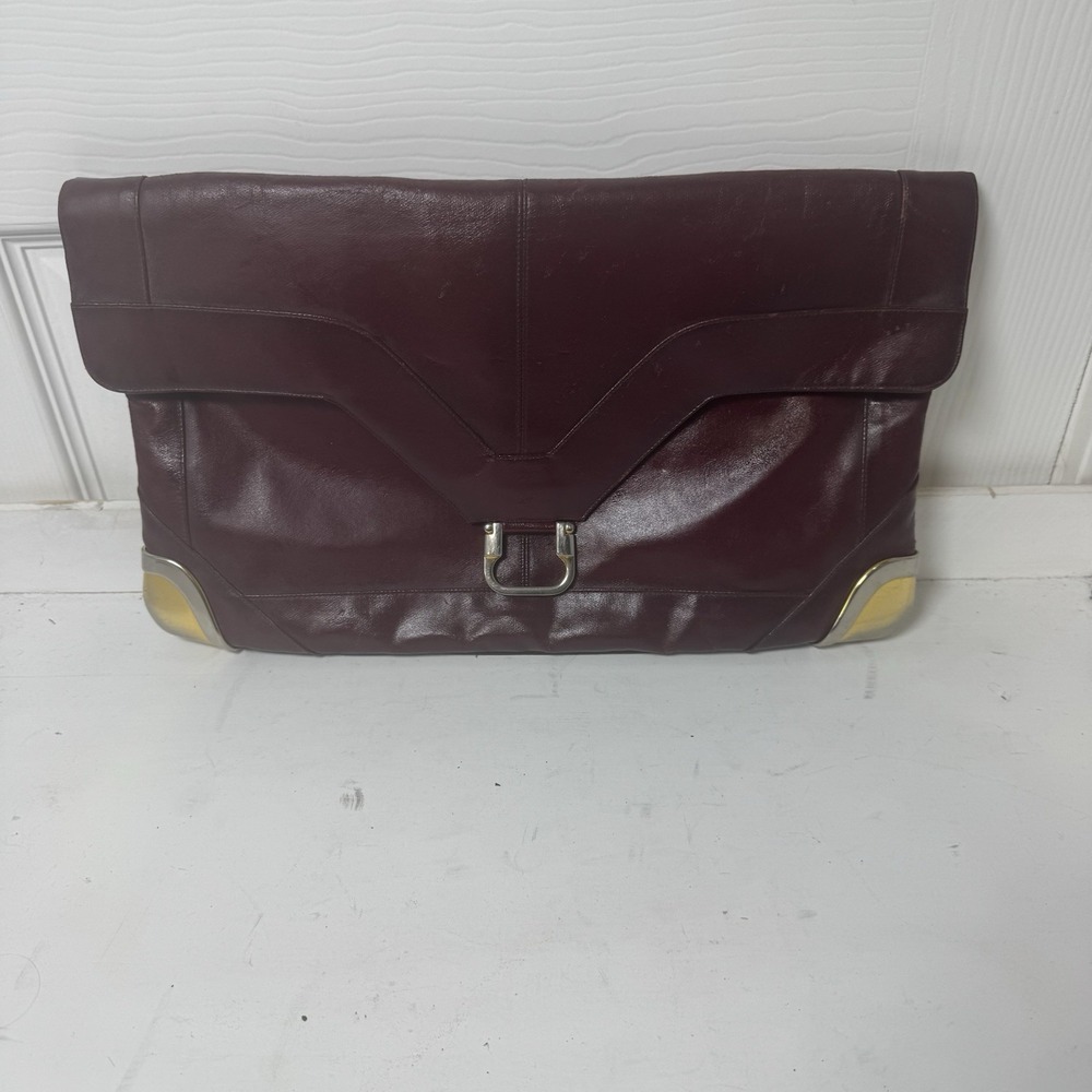 Lou Taylor Purse Red Handbag Messenger Leather VTG Pop Up Hinged Mirror Italy